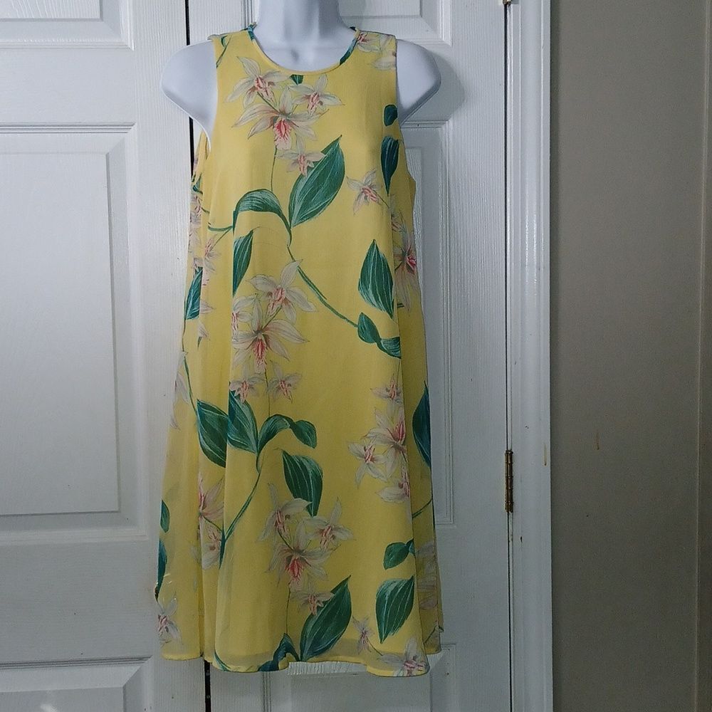 Tommy Hilfiger yellow floral print summer vacation sleeveless dress Sz 4 EUC